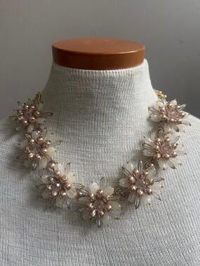 Banana Republic Vintage Floral Pearl and Beaded Statement Necklace